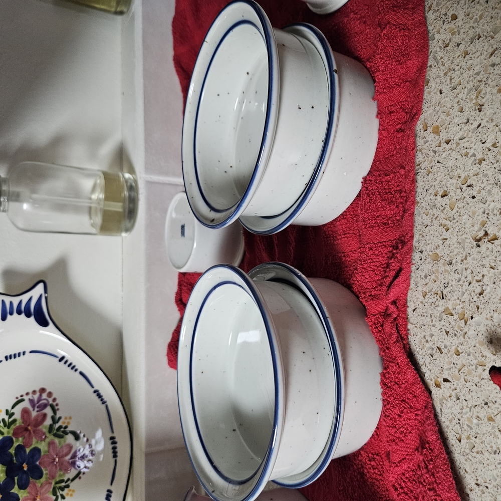 Set of White Bowls with Blue Trim
